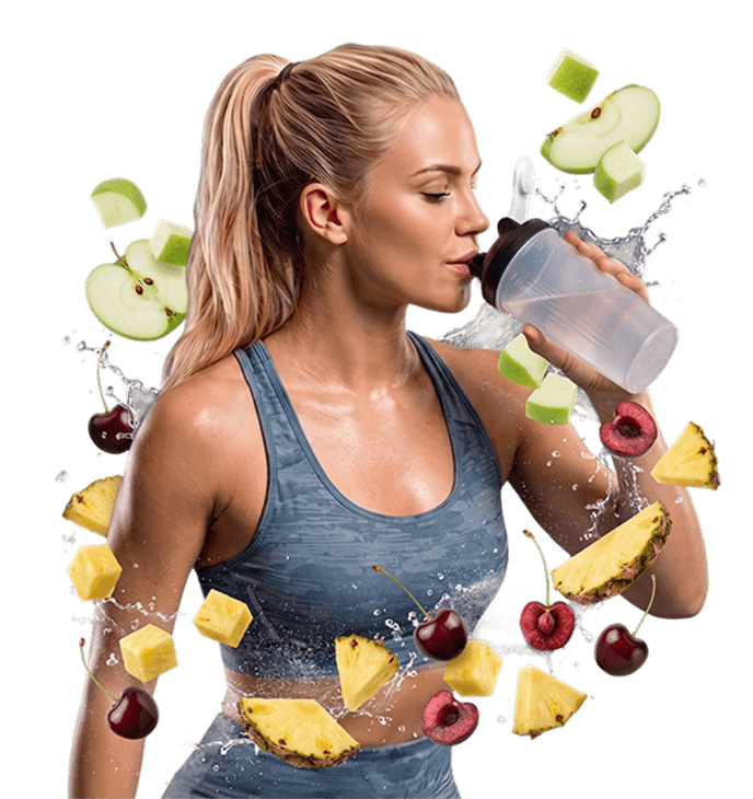 O femeie în echipament sport bea apă dintr-o sticlă