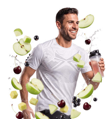 Un bărbat în echipament sport aleargă în timp ce ține un shaker.